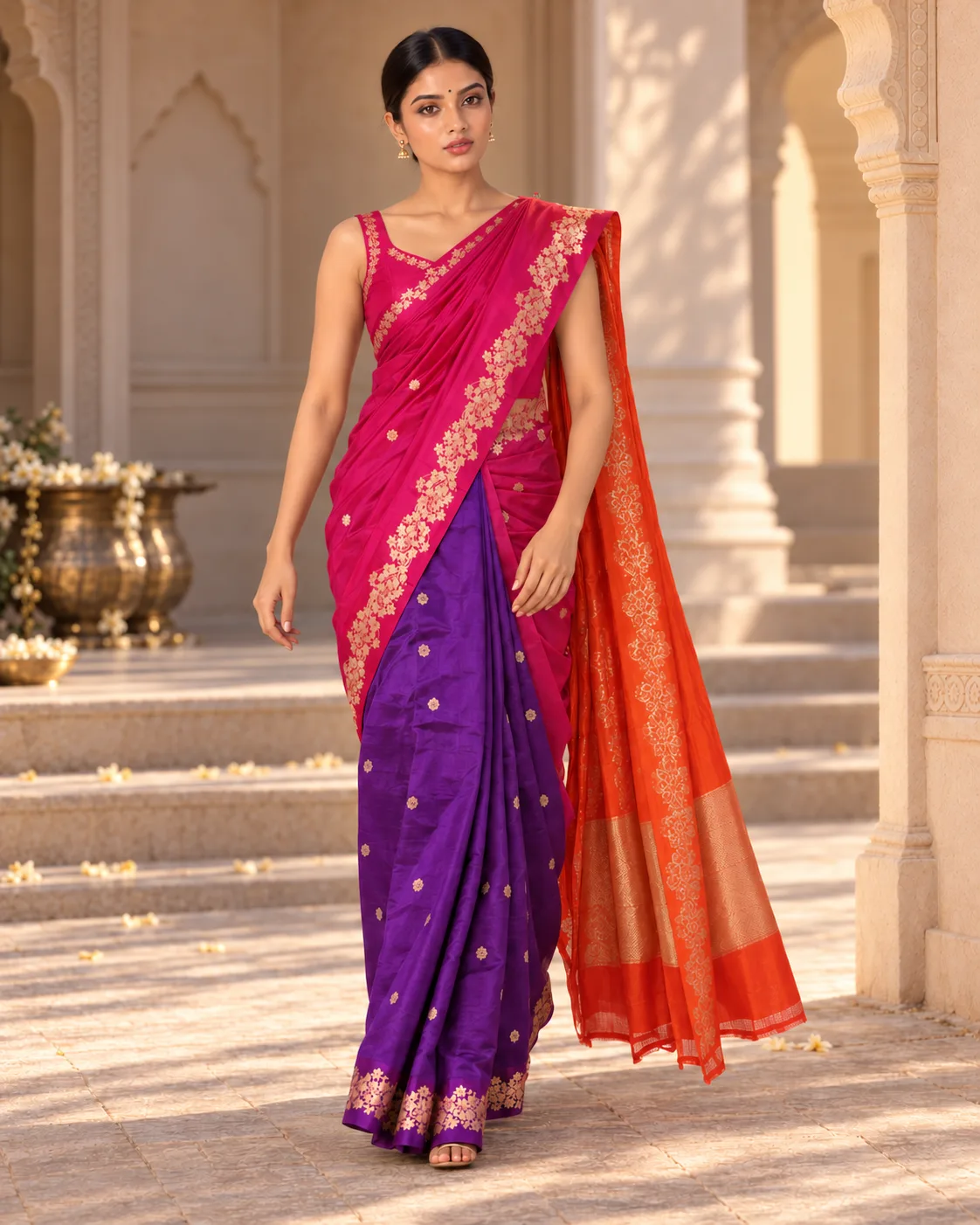 Red & Orange Mashru Silk Saree