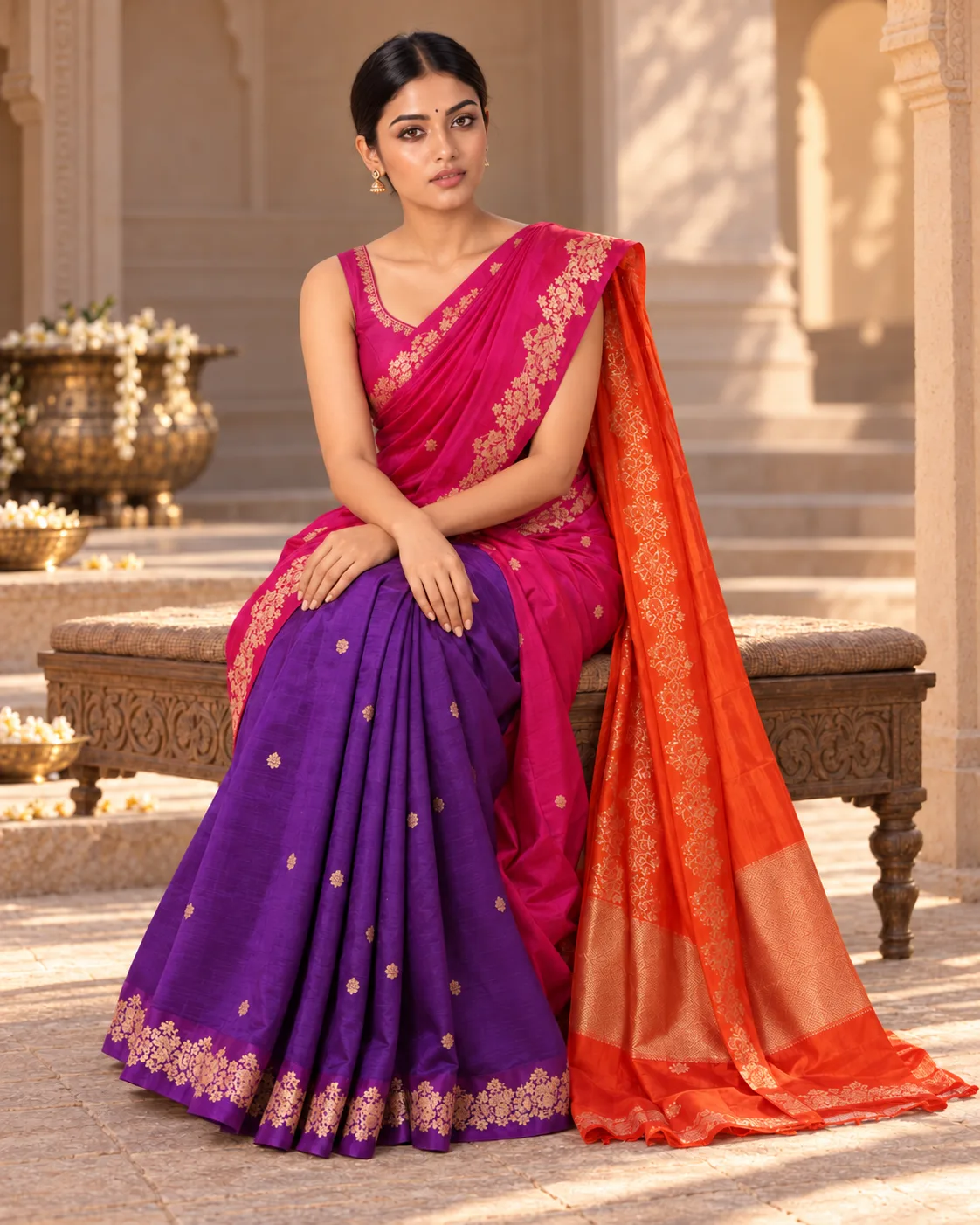 Red & Orange Mashru Silk Saree