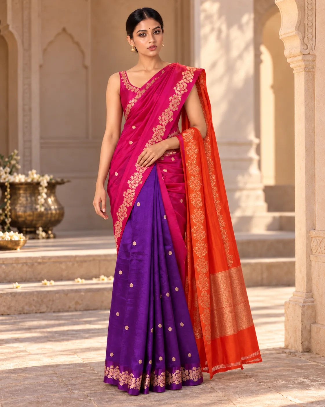Red & Orange Mashru Silk Saree