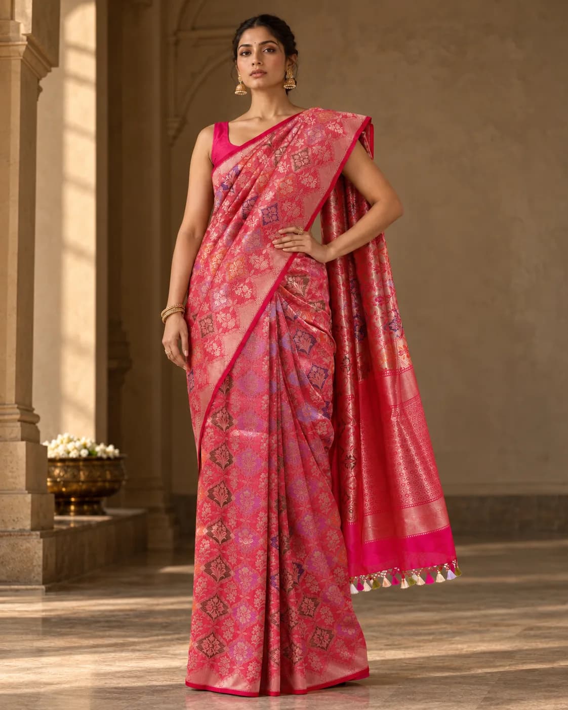 Katan Silk Saree, Rangkat & Sona Rupa-Pink