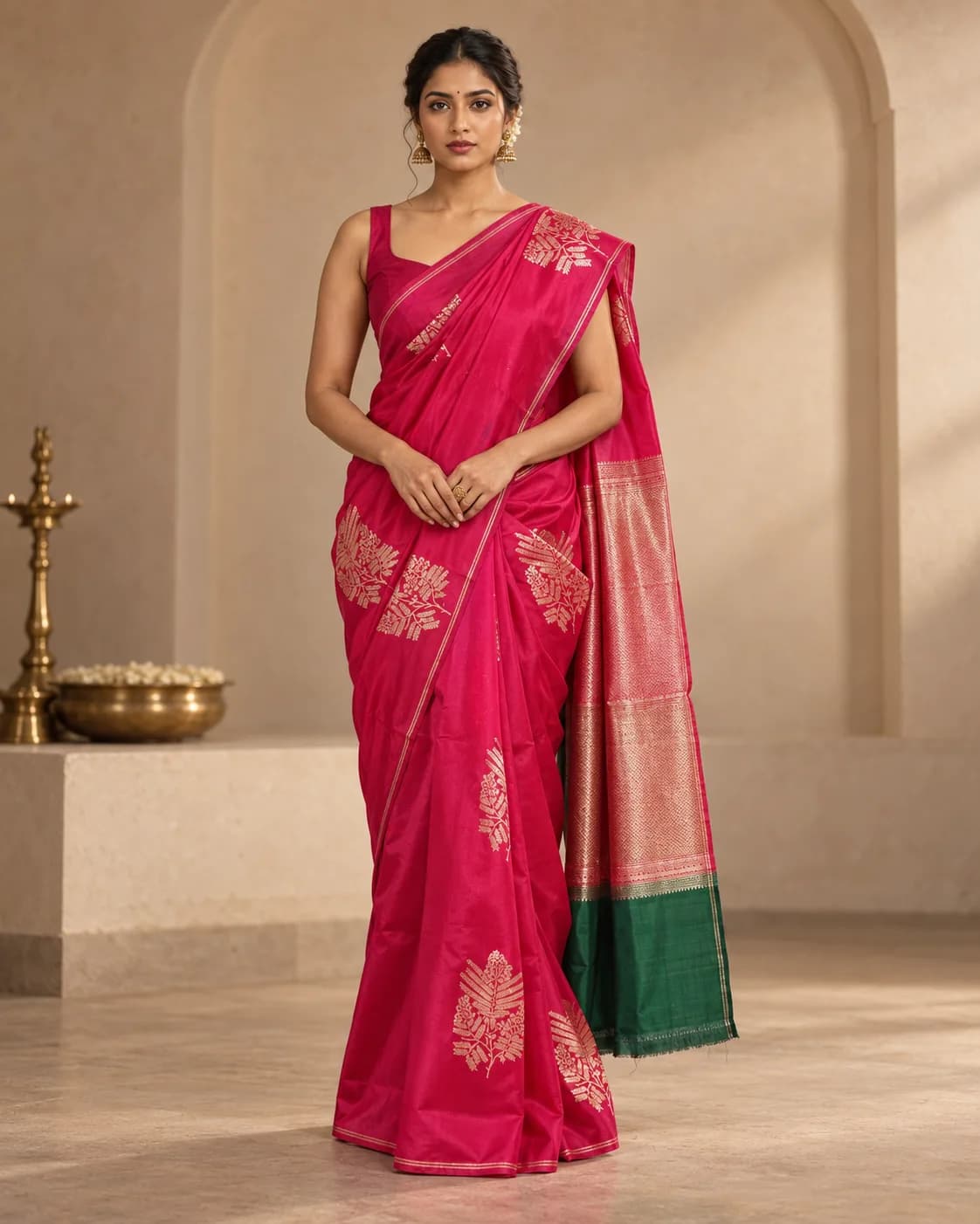 Rani Pink Puna Silk Saree