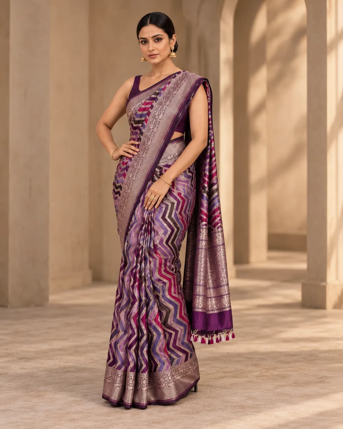Katan Silk Saree, Rangkat & Sona Rupa - Purple