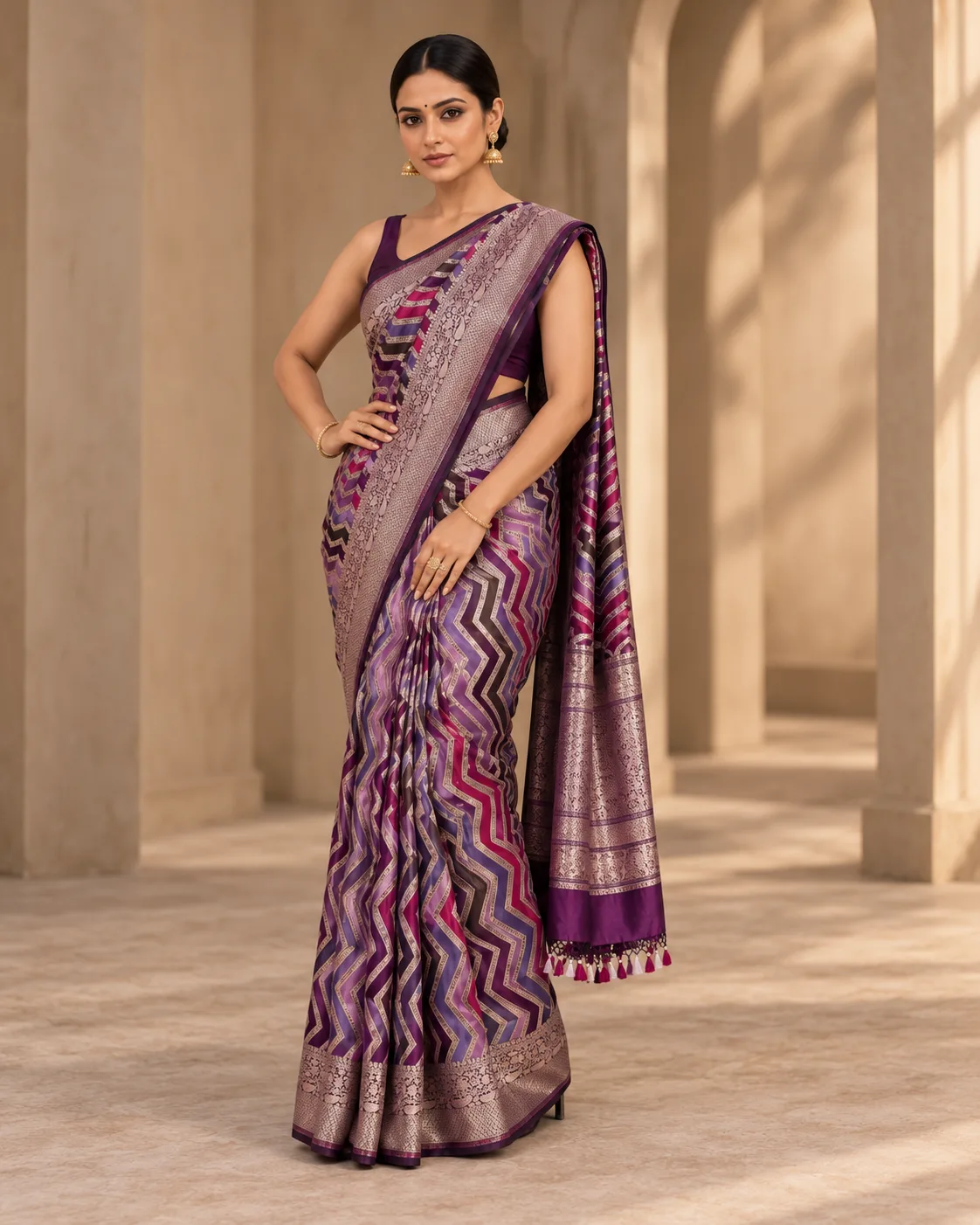 Katan Silk Saree, Rangkat & Sona Rupa - Purple