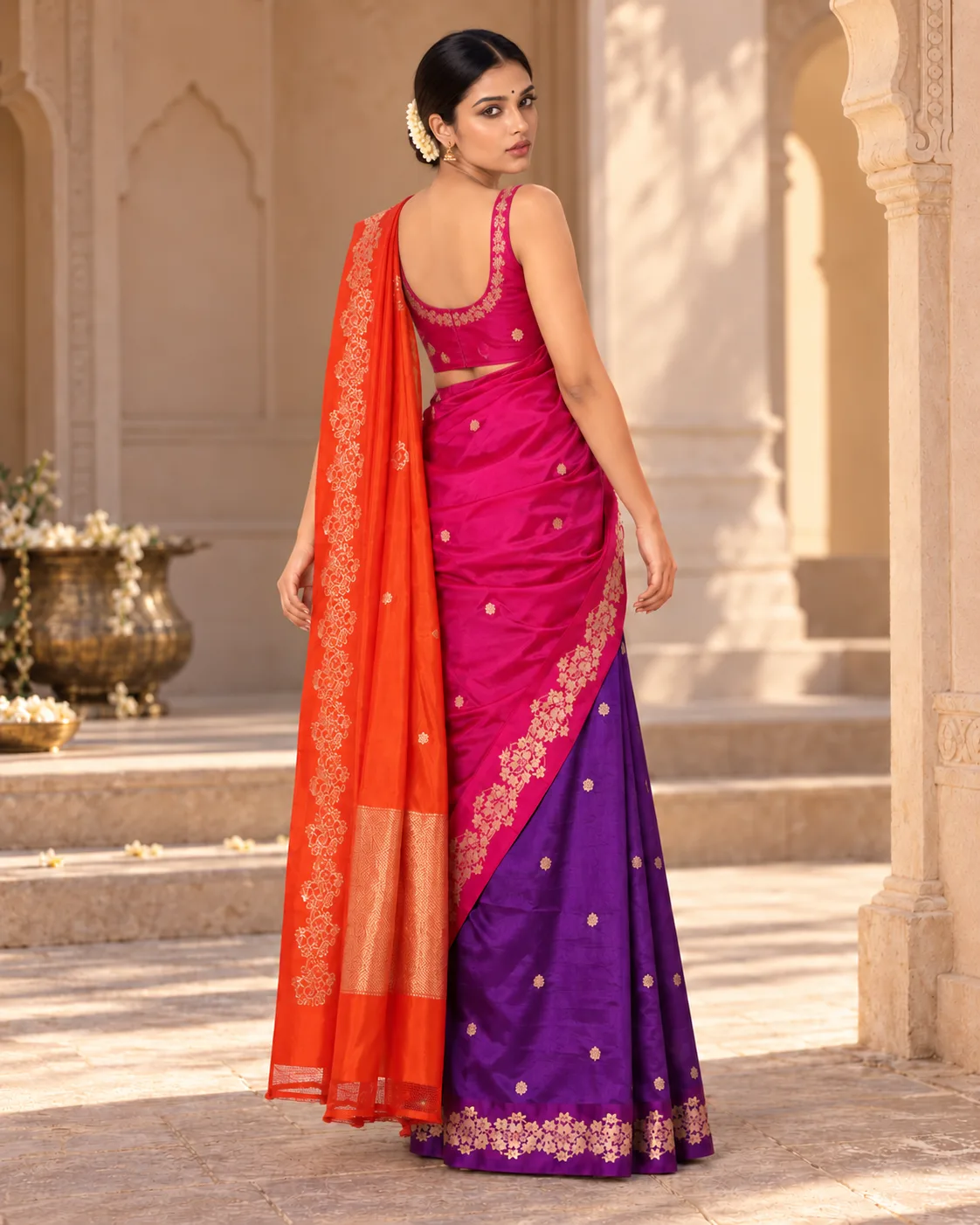 Red & Orange Mashru Silk Saree