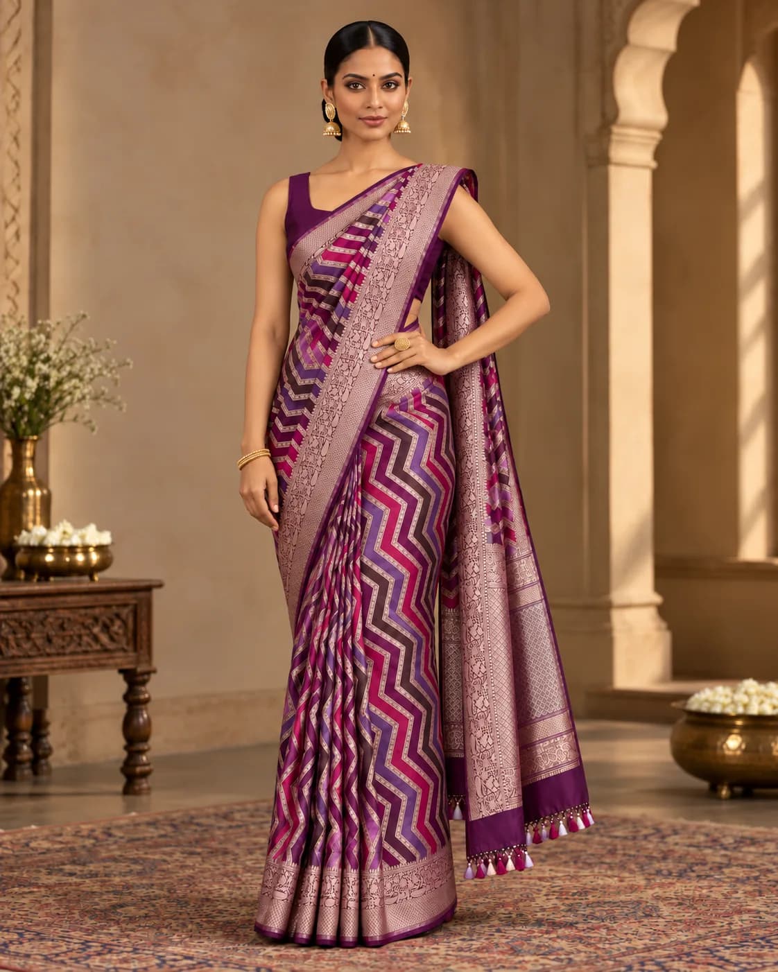 Katan Silk Saree, Rangkat & Sona Rupa - Purple