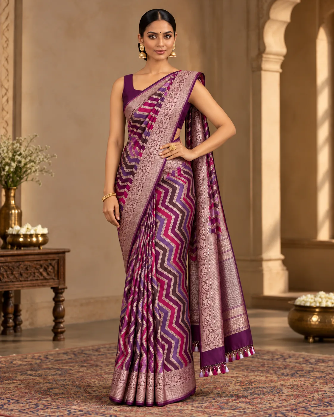Katan Silk Saree, Rangkat & Sona Rupa - Purple