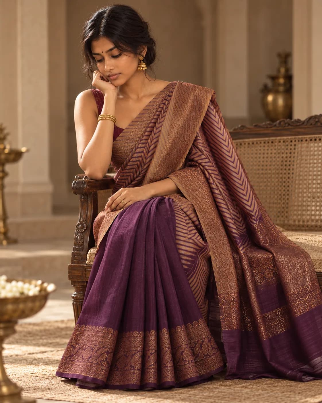Wine Kora Silk Saree