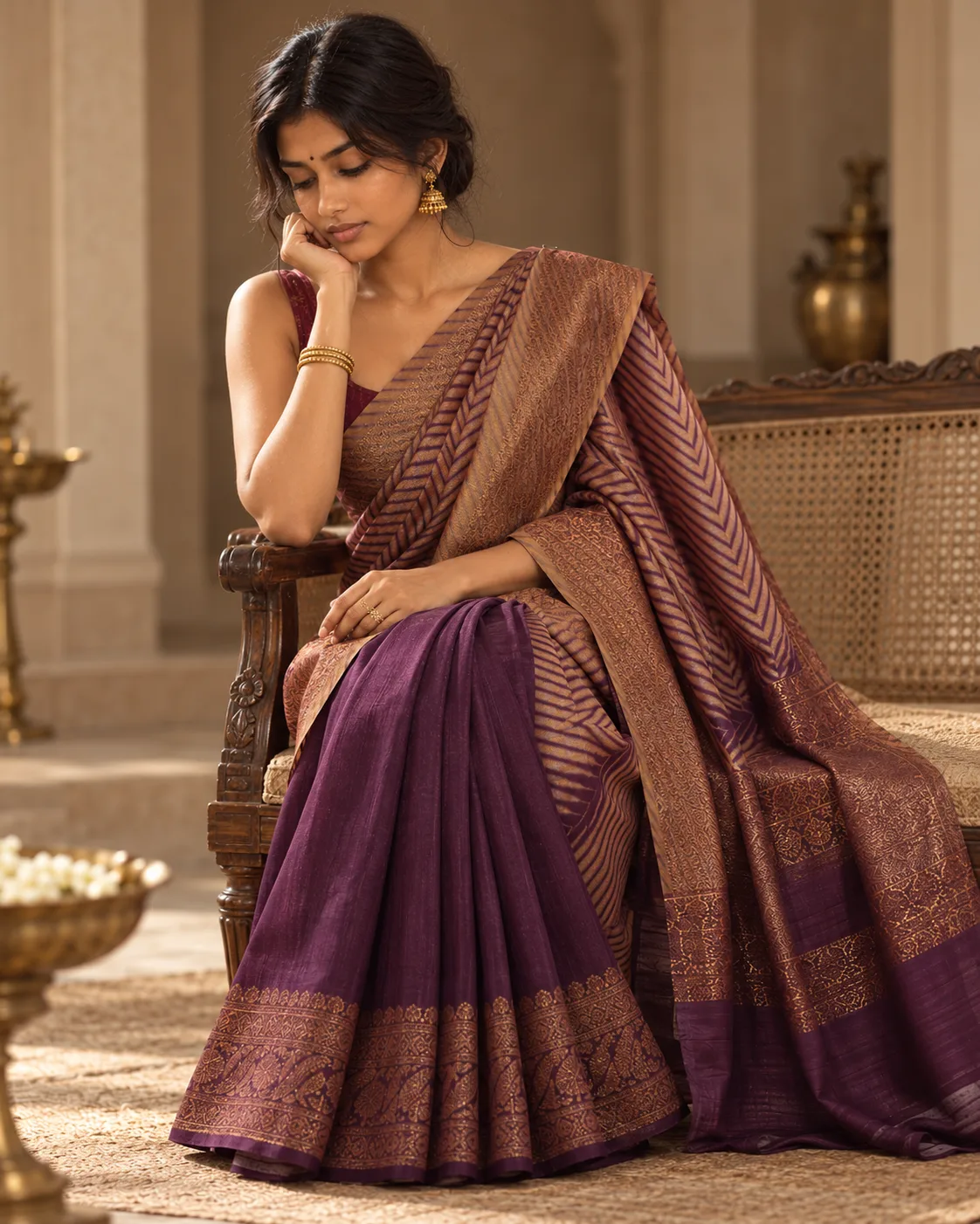 Wine Kora Silk Saree