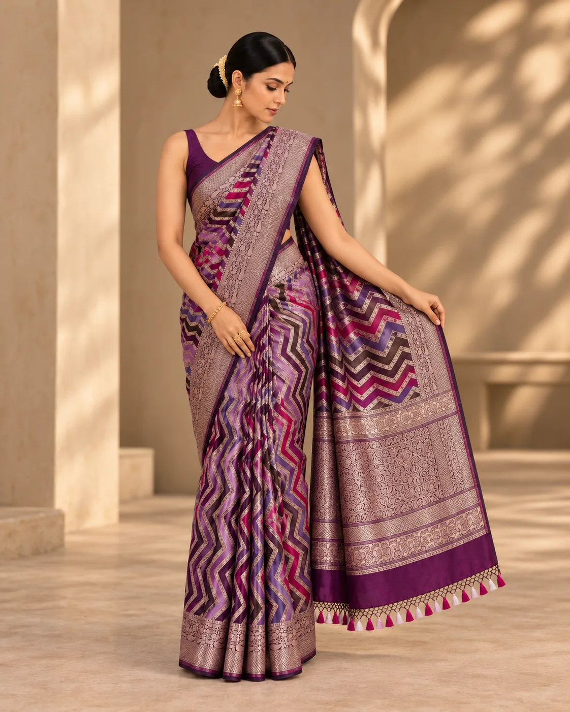 Katan Silk Saree, Rangkat & Sona Rupa - Purple