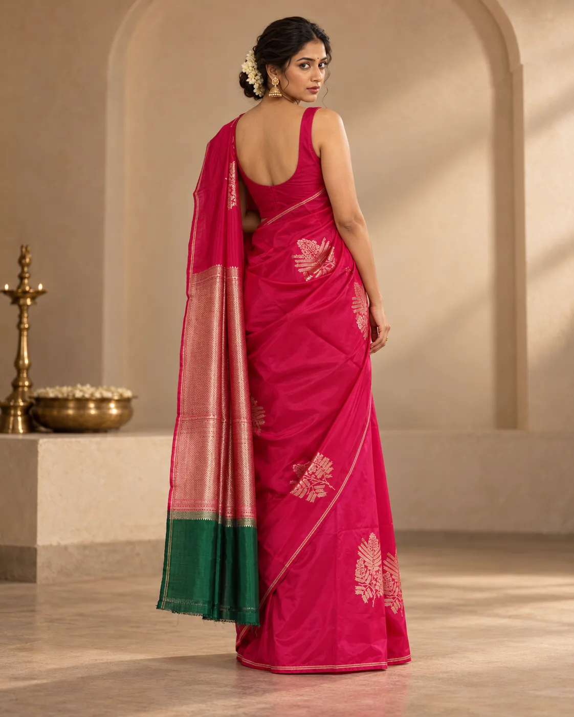 Rani Pink Puna Silk Saree