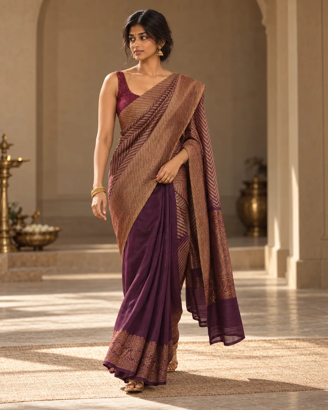Wine Kora Silk Saree