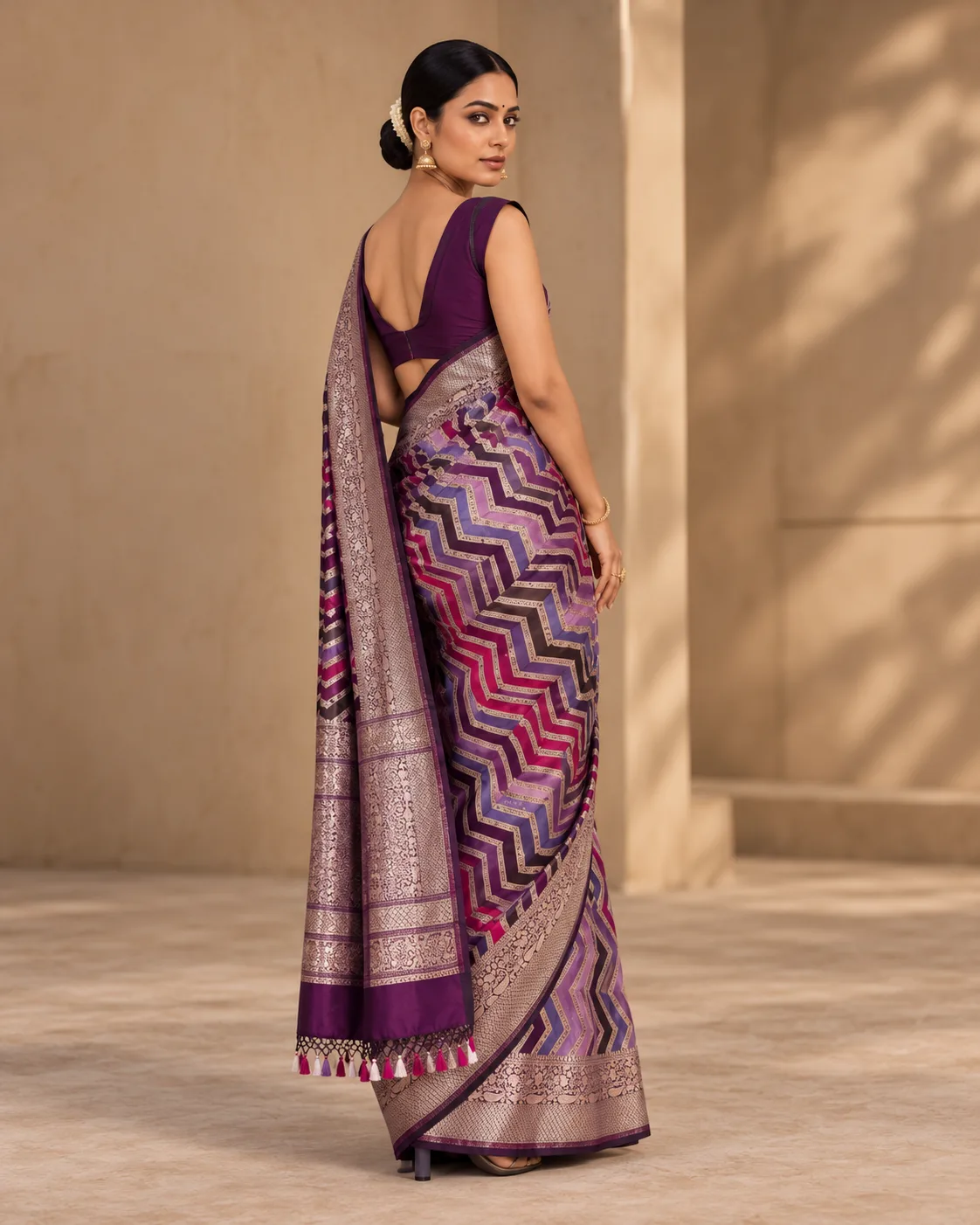Katan Silk Saree, Rangkat & Sona Rupa - Purple