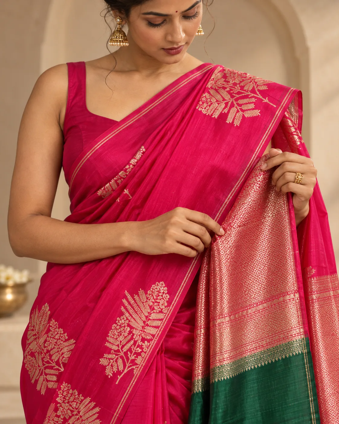 Rani Pink Puna Silk Saree