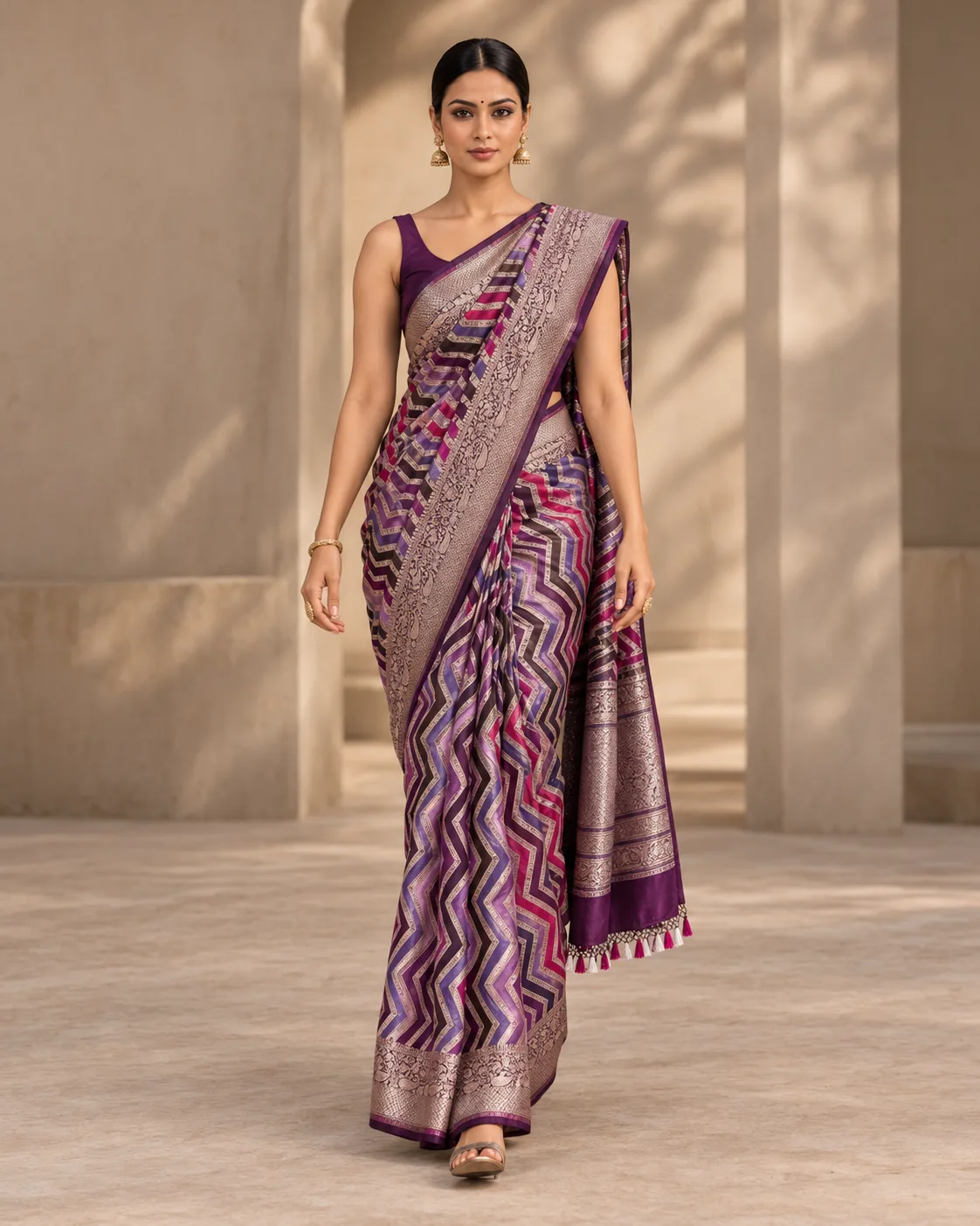 Katan Silk Saree, Rangkat & Sona Rupa - Purple