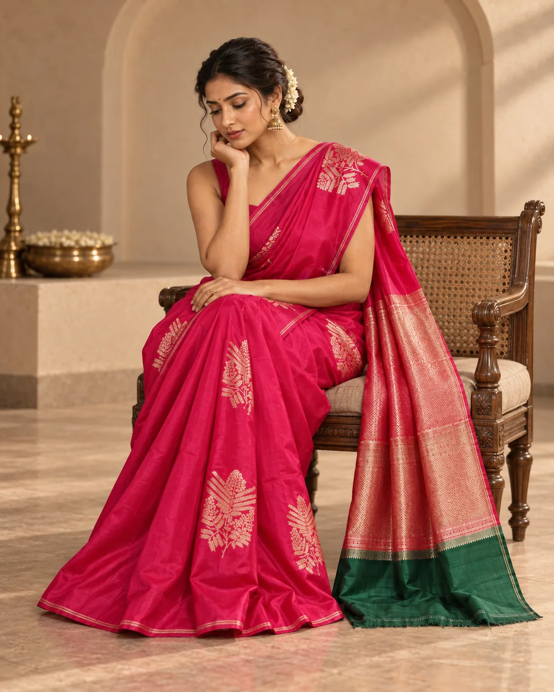 Rani Pink Puna Silk Saree