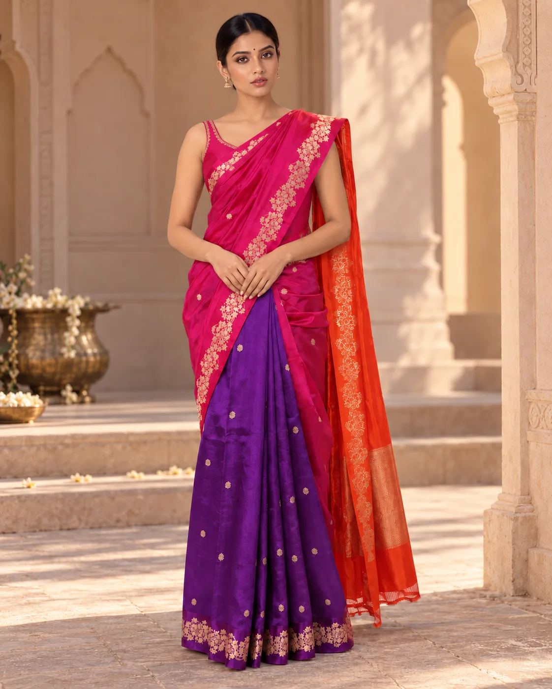 Red & Orange Mashru Silk Saree