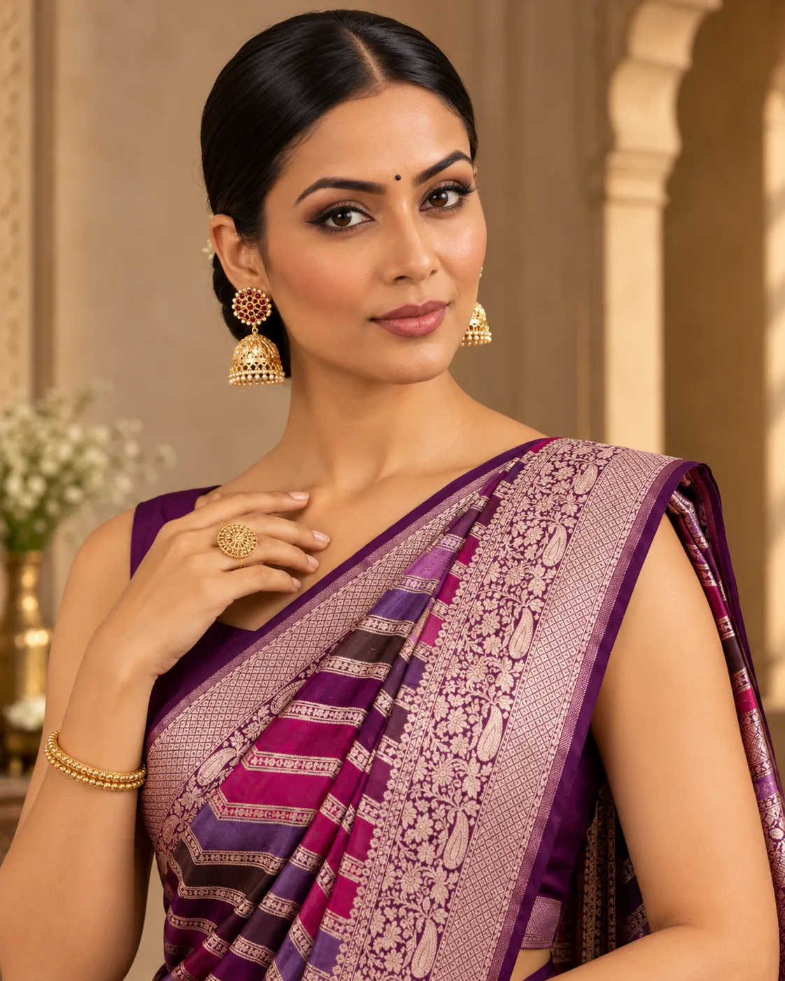 Katan Silk Saree, Rangkat & Sona Rupa - Purple