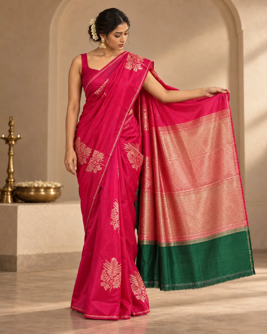 Rani Pink Puna Silk Saree