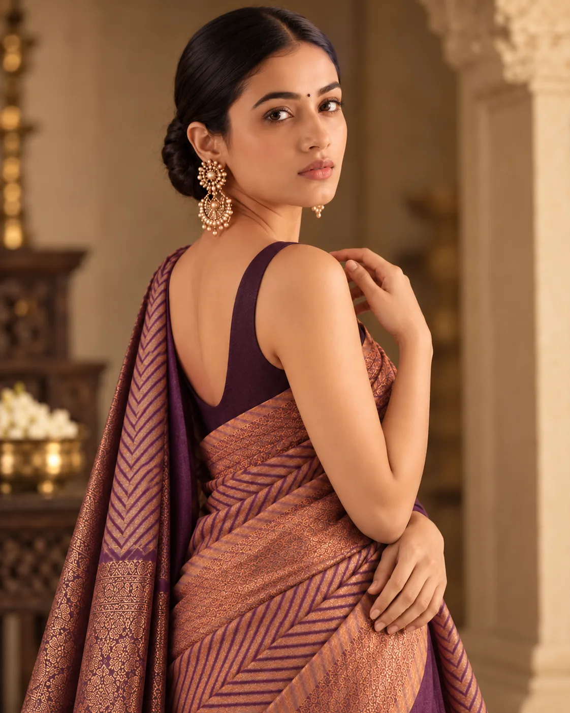Wine Kora Silk Saree