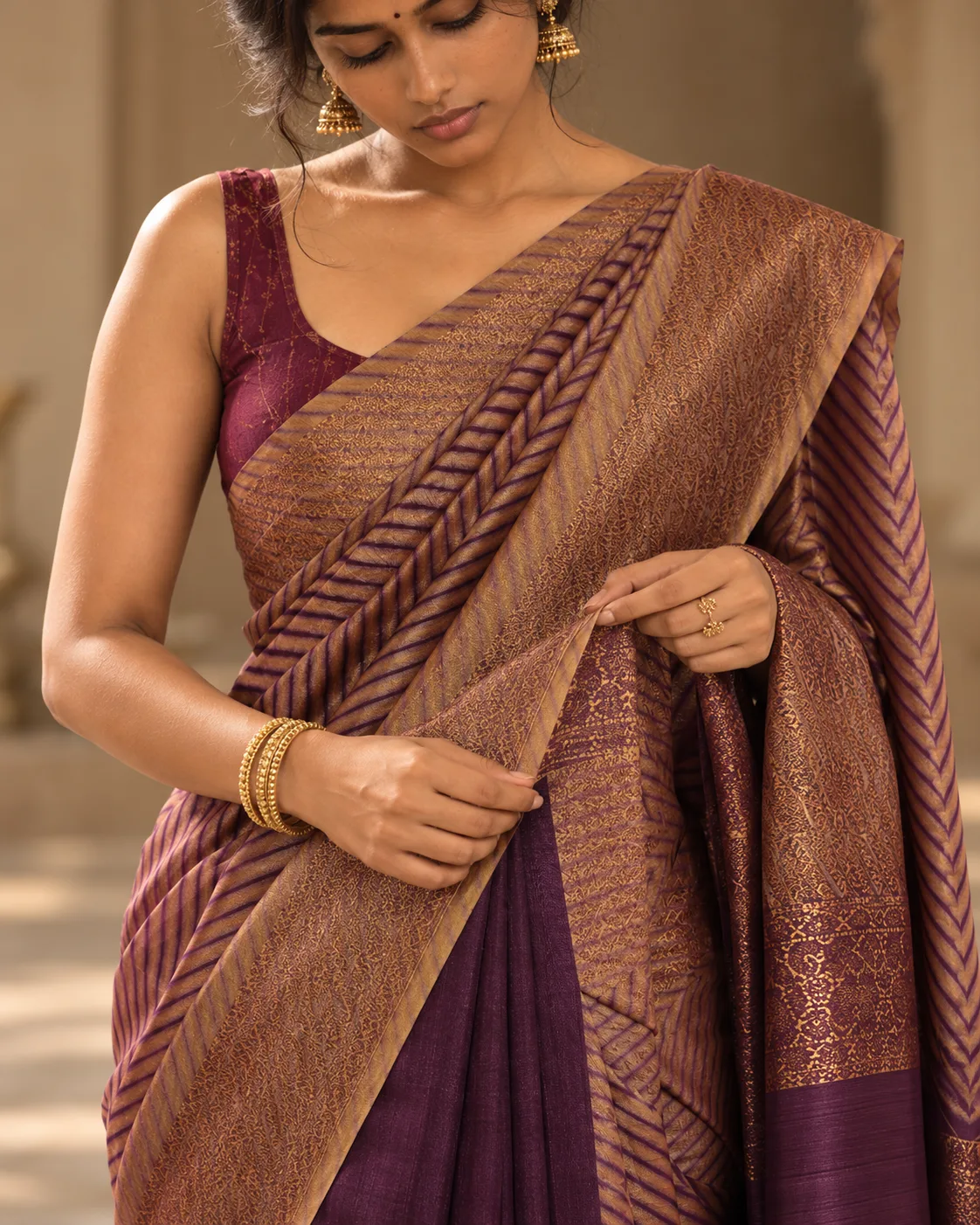 Wine Kora Silk Saree