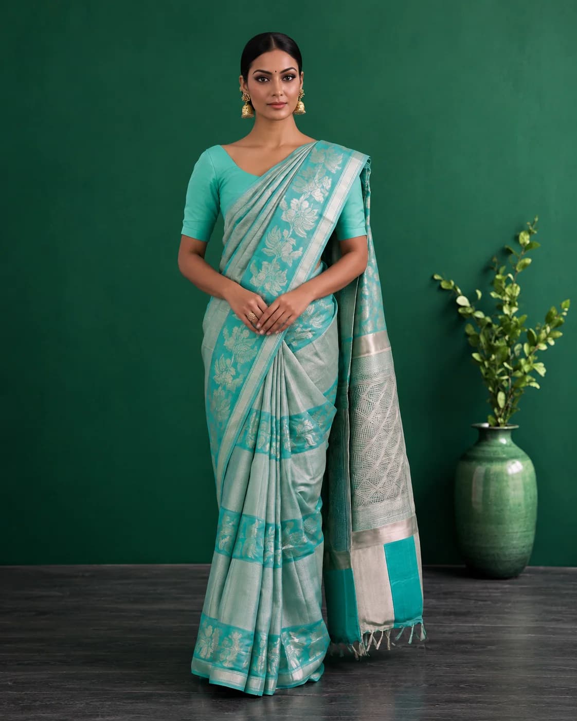 Blue Tissue Kora Silk Saree