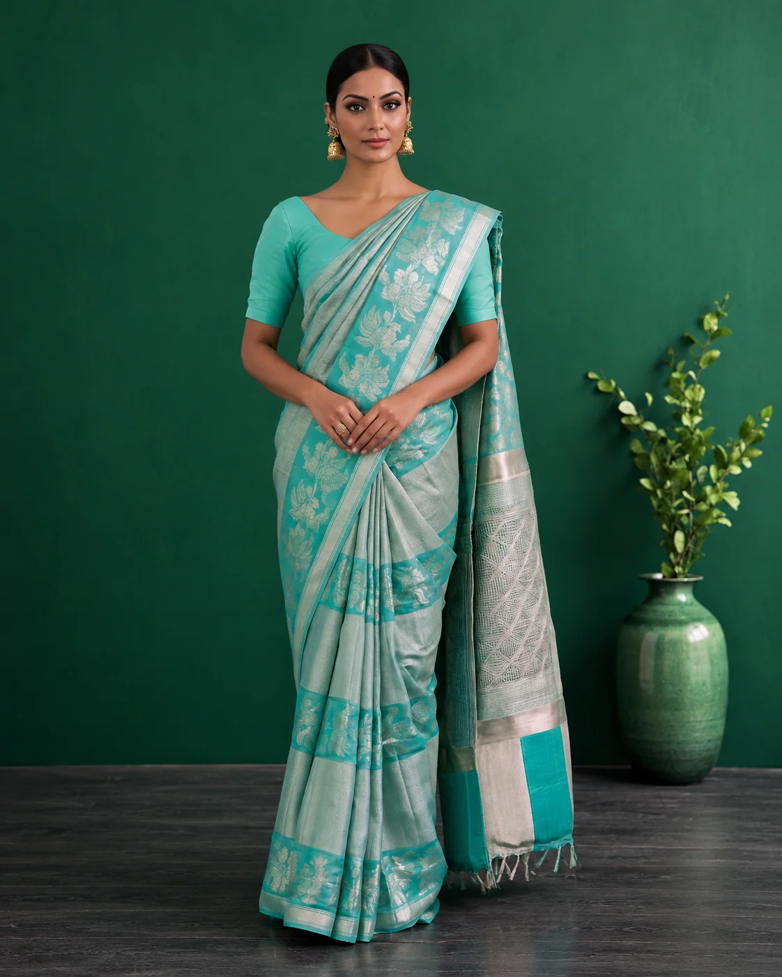 Blue Tissue Kora Silk Saree