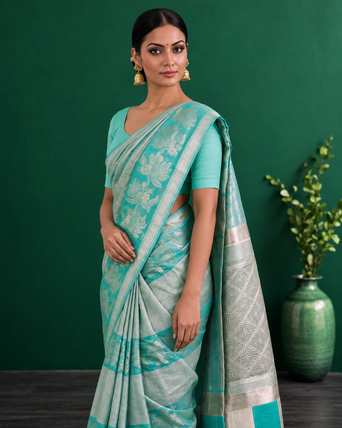 Blue Tissue Kora Silk Saree