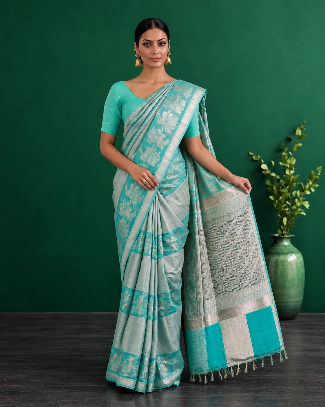 Blue Tissue Kora Silk Saree