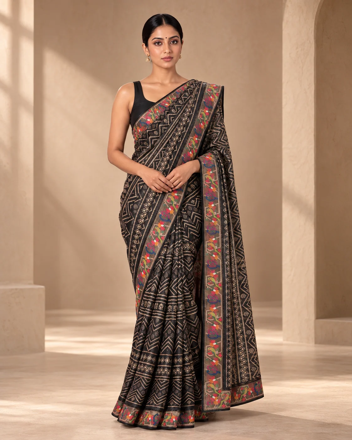 Pure Tussar Printed Saree, Embroidered Pallu