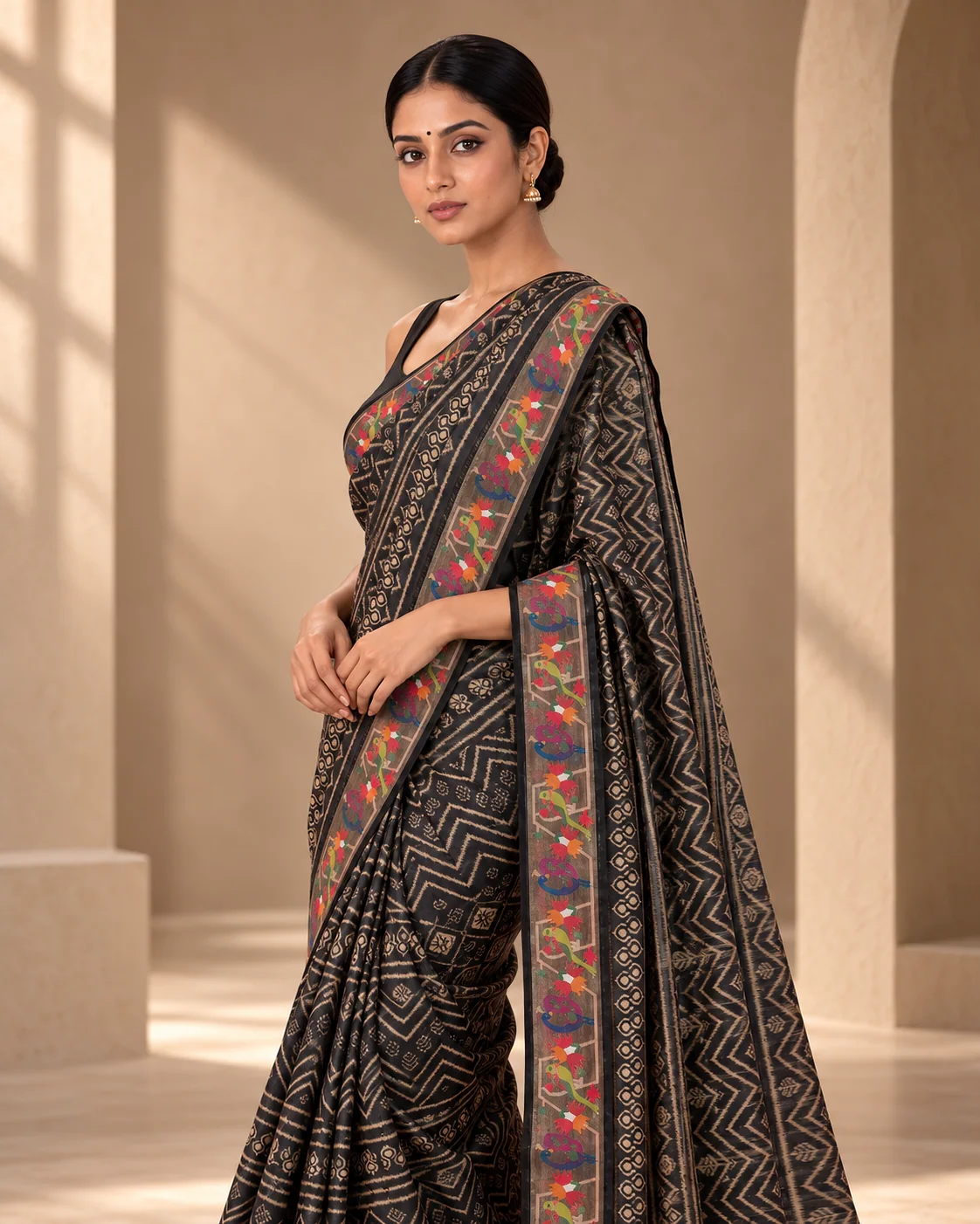 Pure Tussar Printed Saree, Embroidered Pallu