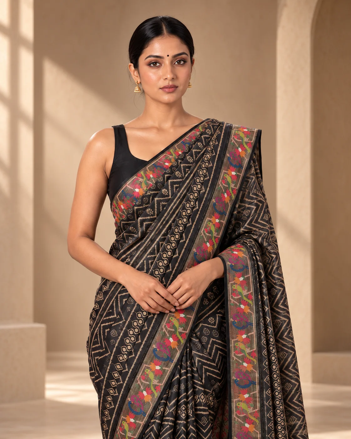 Pure Tussar Printed Saree, Embroidered Pallu