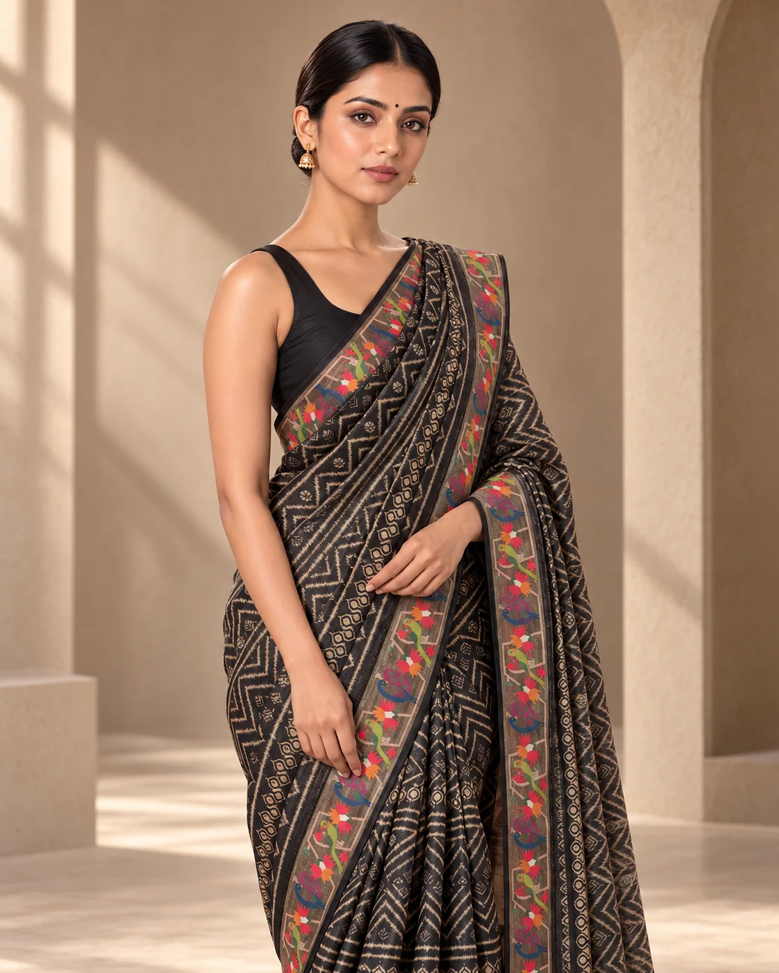 Pure Tussar Printed Saree, Embroidered Pallu