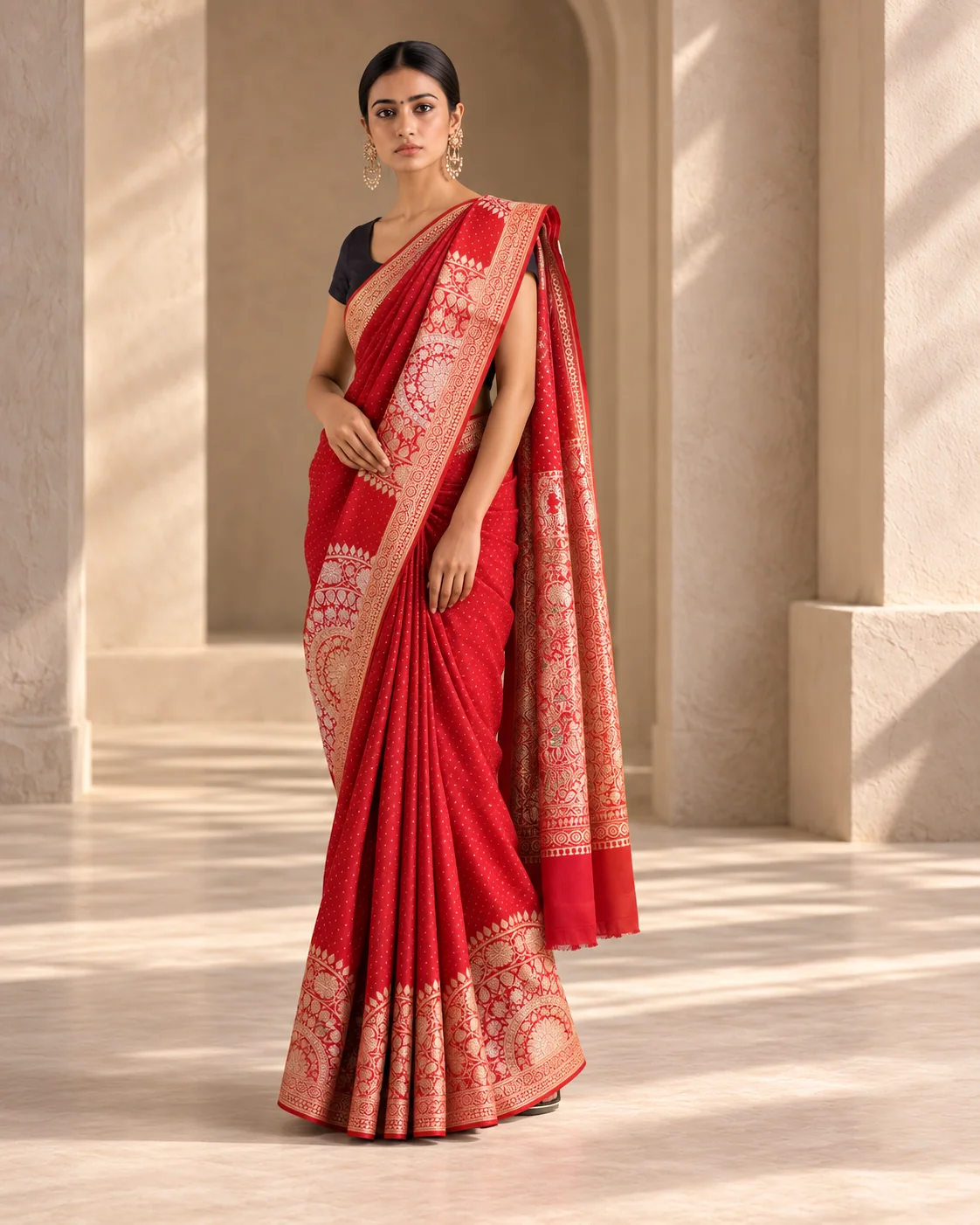 Red Mashru Silk Saree, Sona Rupa Zari