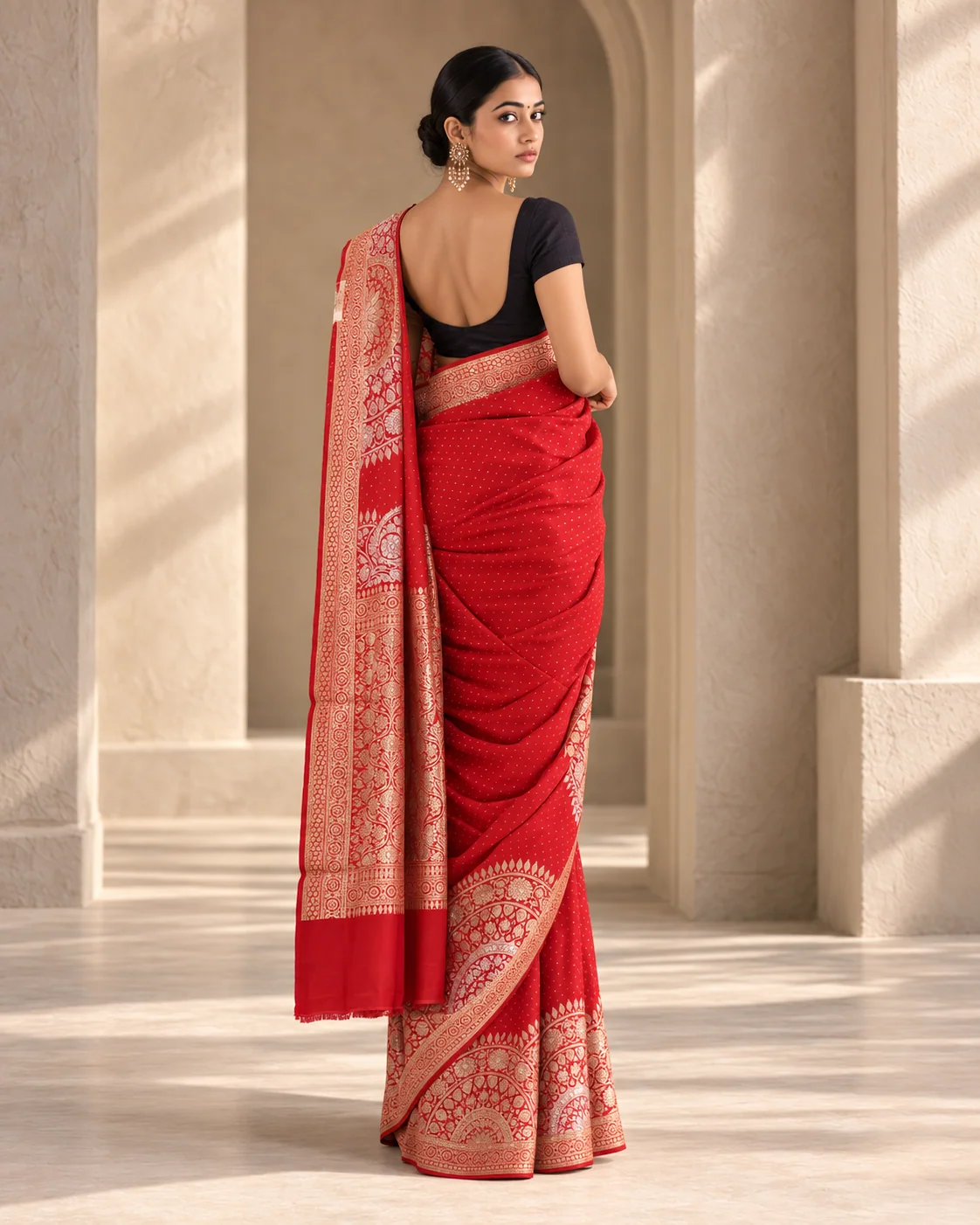 Red Mashru Silk Saree, Sona Rupa Zari