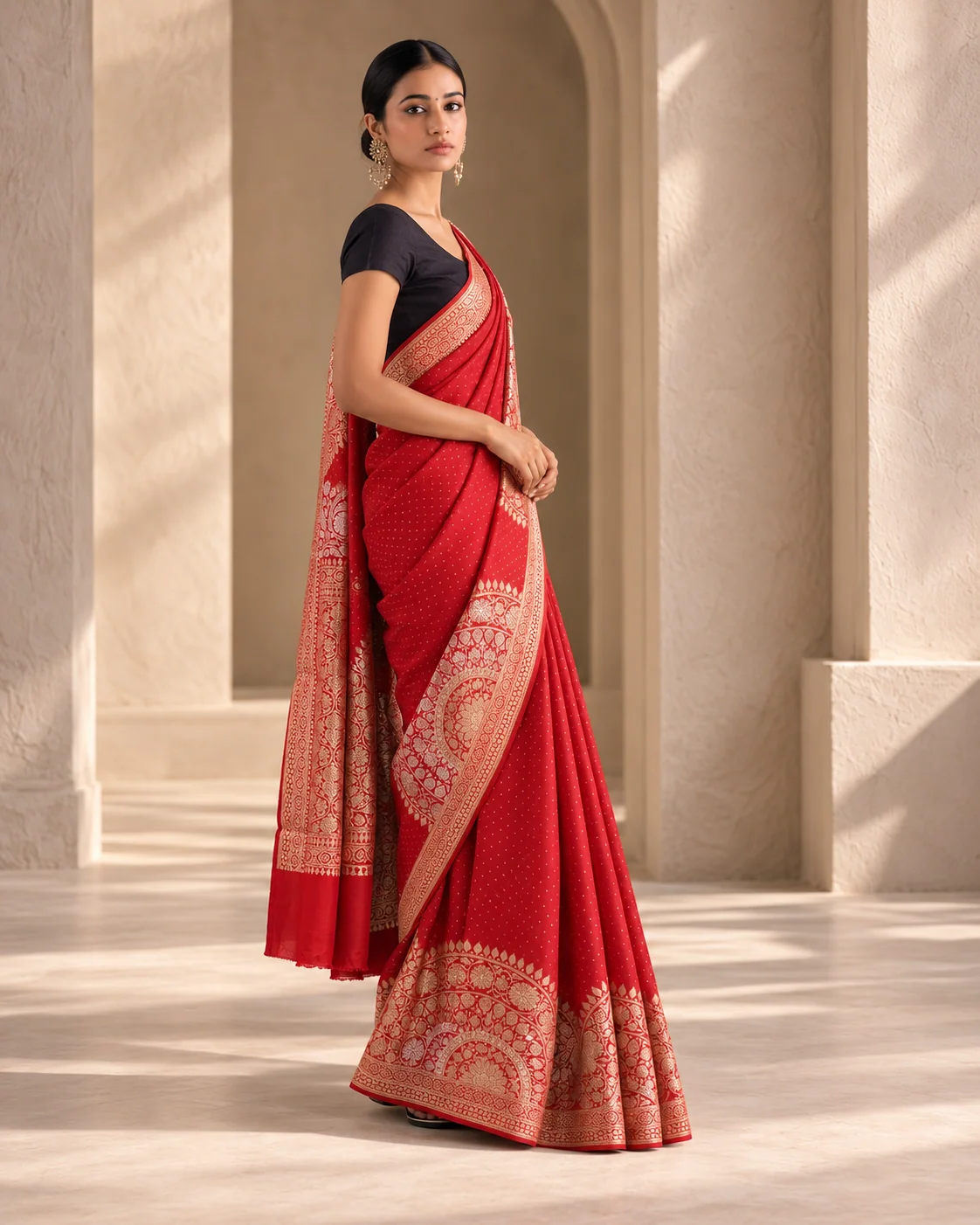 Red Mashru Silk Saree, Sona Rupa Zari
