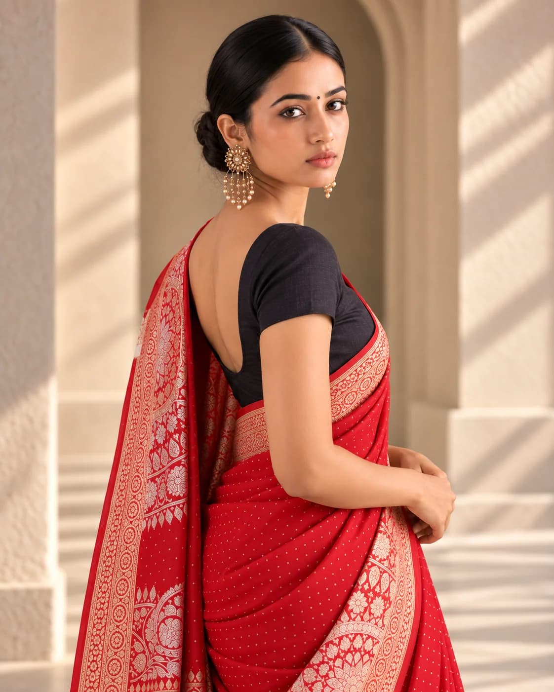 Red Mashru Silk Saree, Sona Rupa Zari