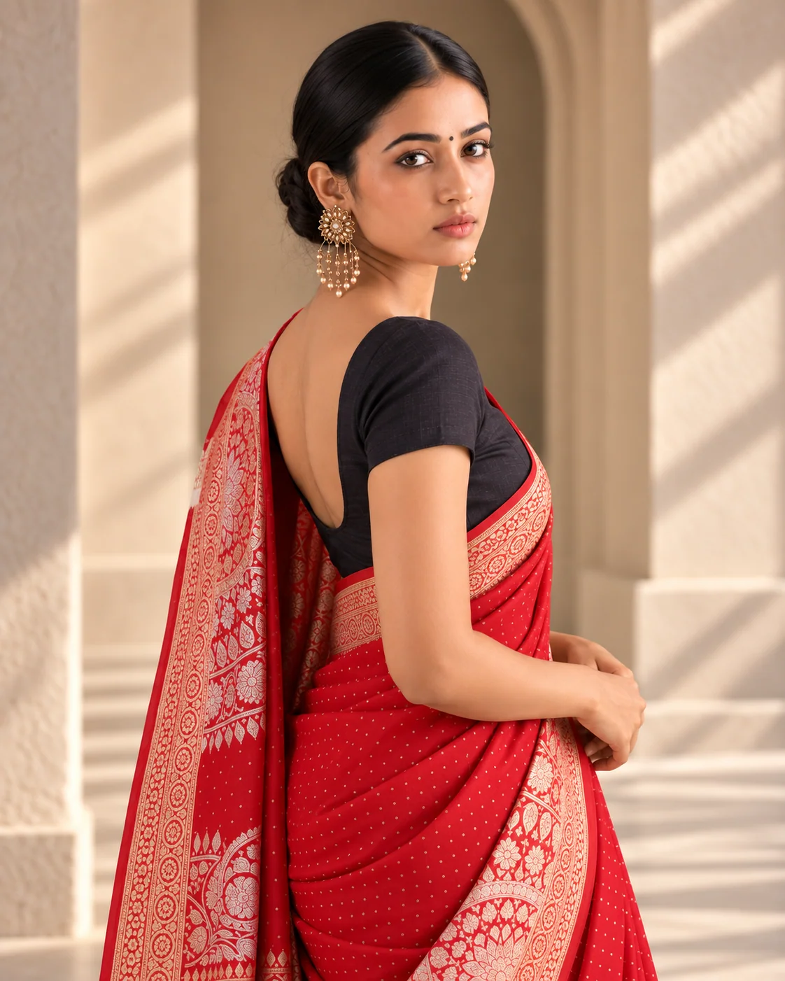 Red Mashru Silk Saree, Sona Rupa Zari