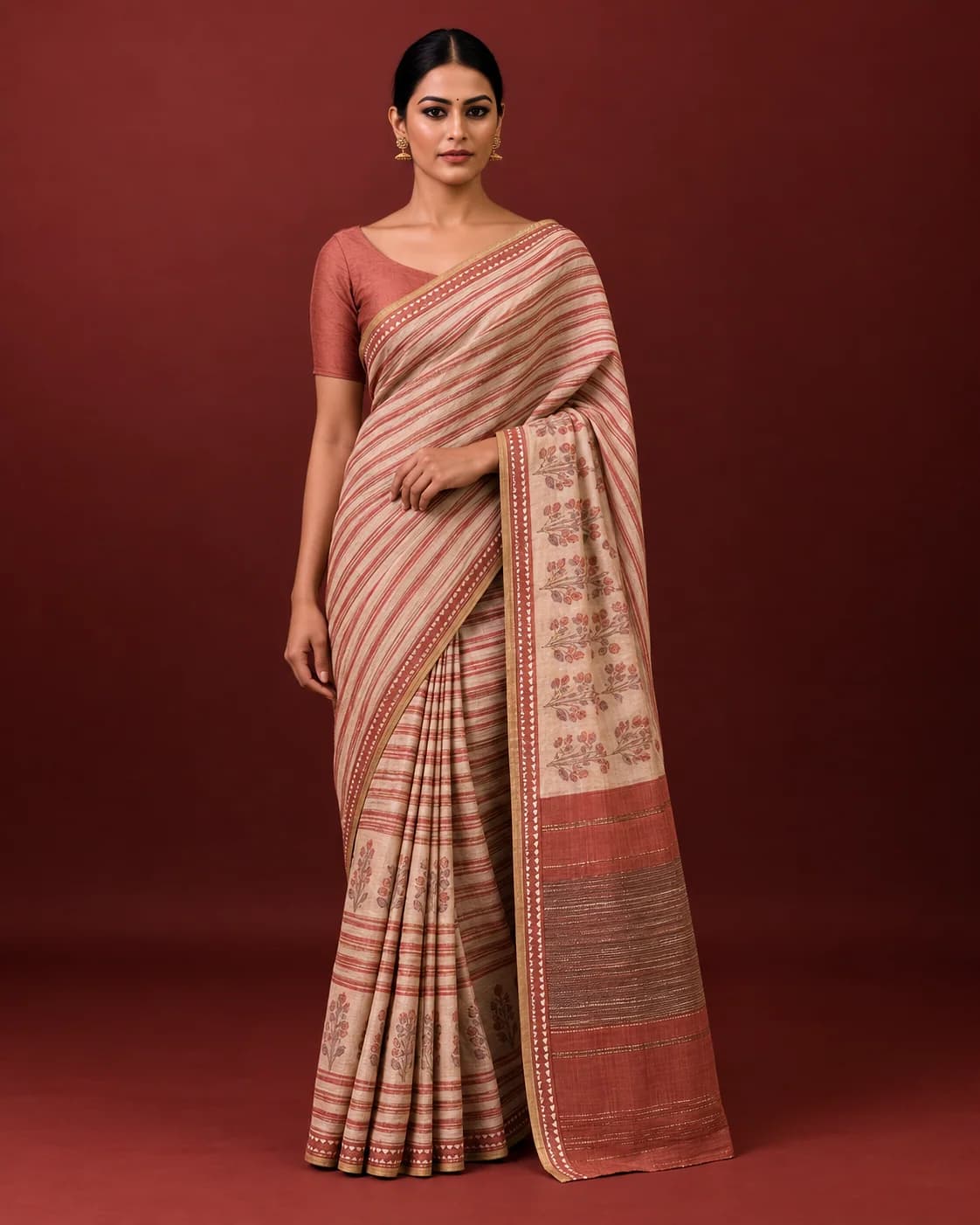 Lakeer — Ivory & Terracotta Stripe, front view, full length