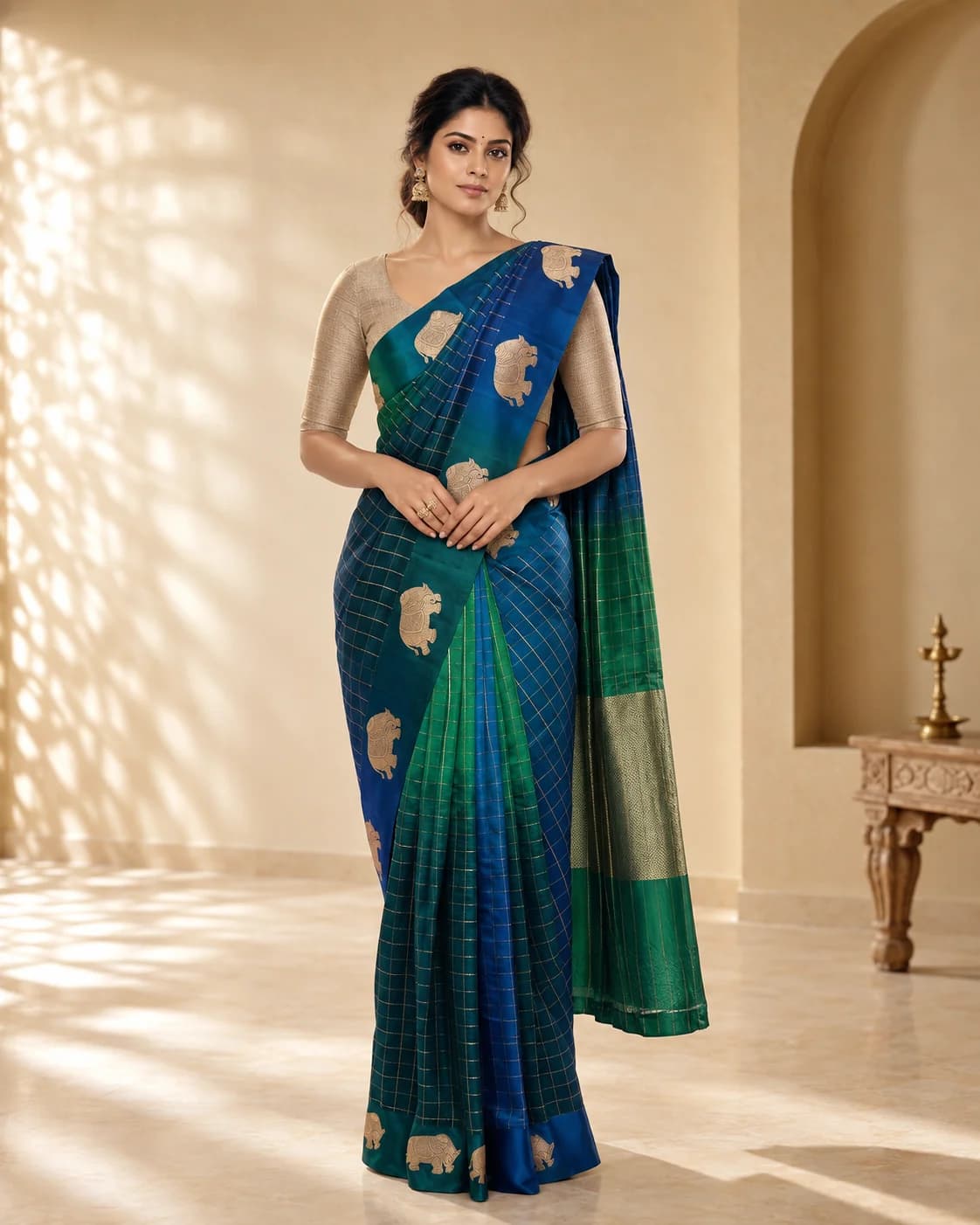 Blue Checks Mashru Silk Saree