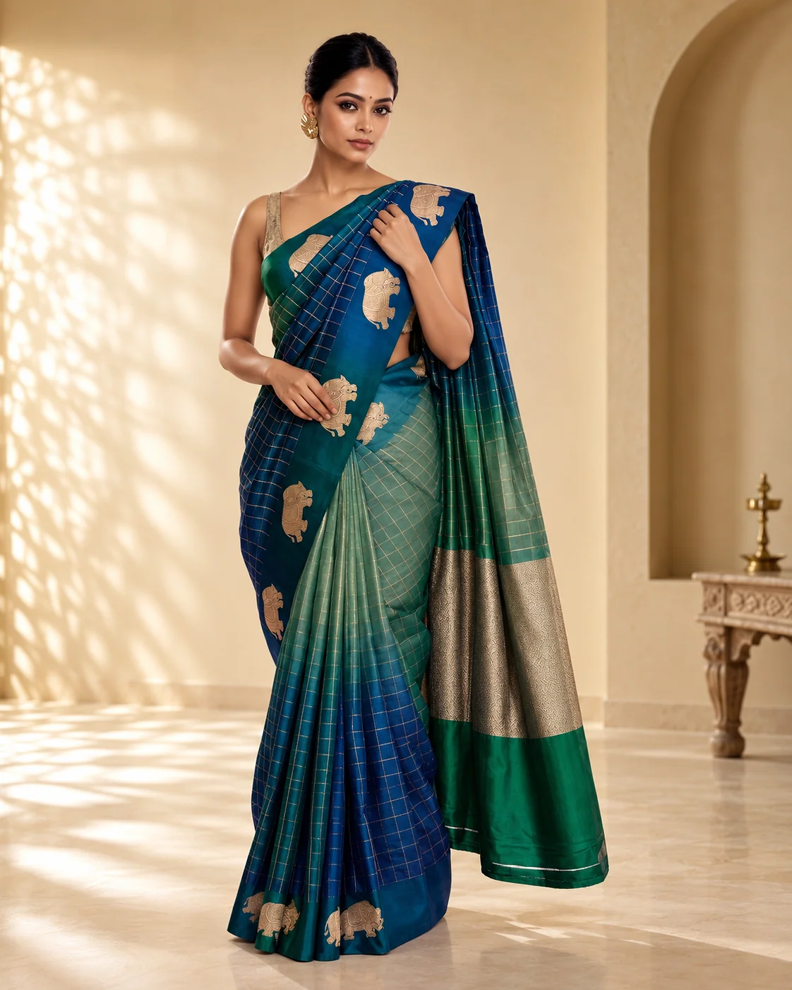 Blue Checks Mashru Silk Saree