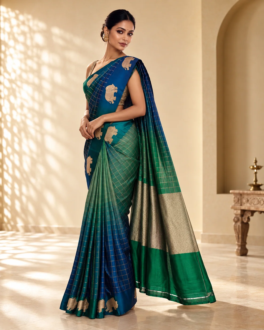 Blue Checks Mashru Silk Saree