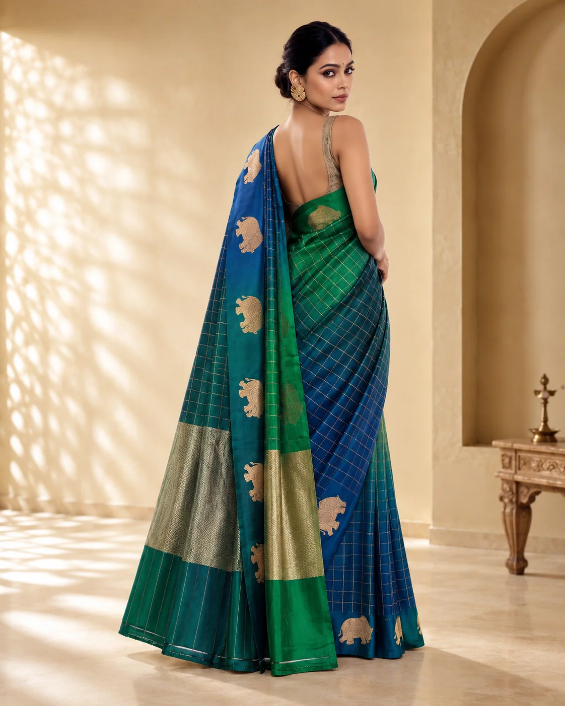 Blue Checks Mashru Silk Saree