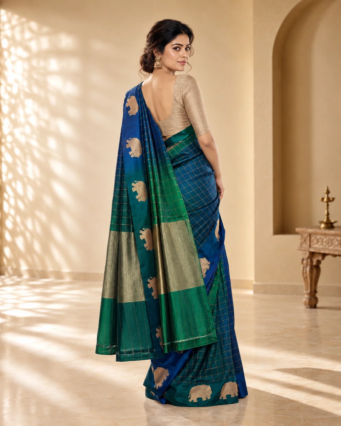 Blue Checks Mashru Silk Saree
