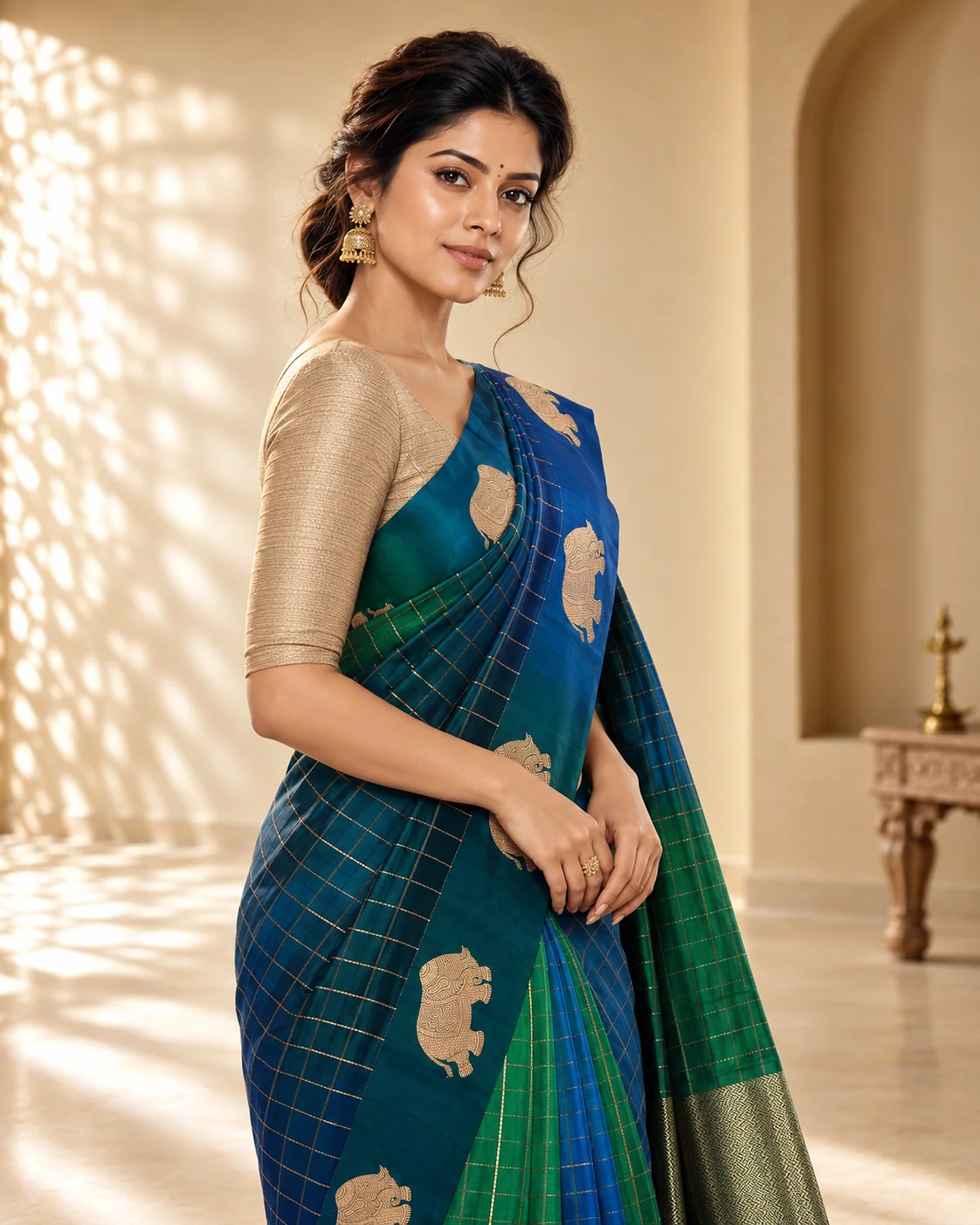 Blue Checks Mashru Silk Saree