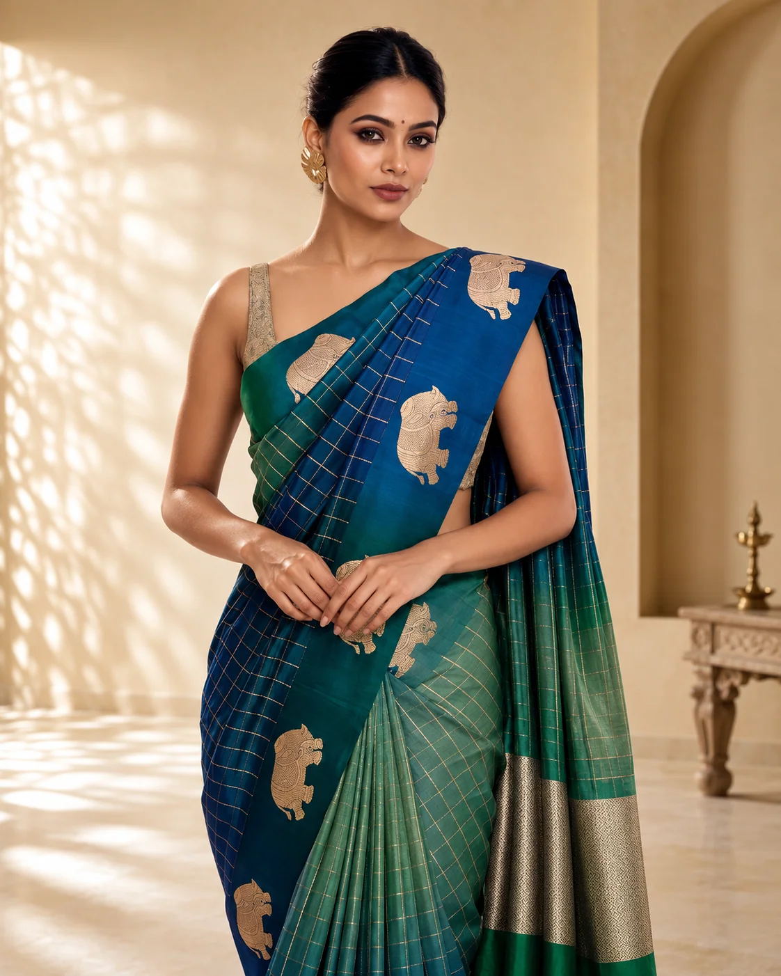 Blue Checks Mashru Silk Saree