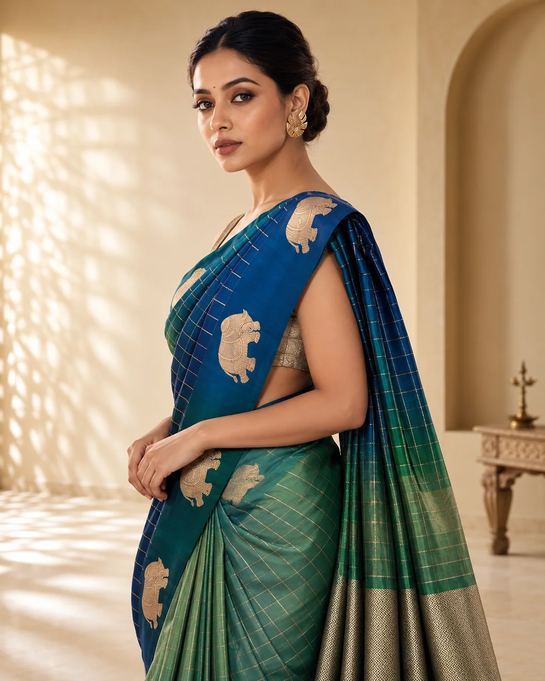 Blue Checks Mashru Silk Saree