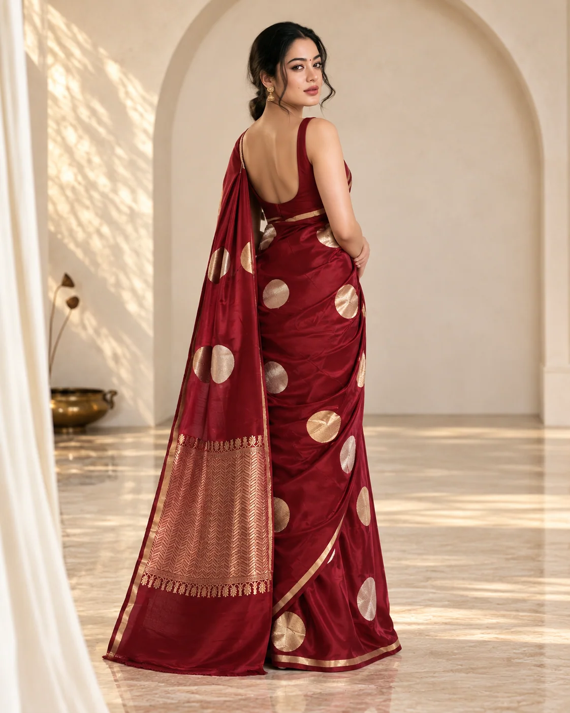 Mohar — Maroon Silk with Gold & Silver Coins, back view