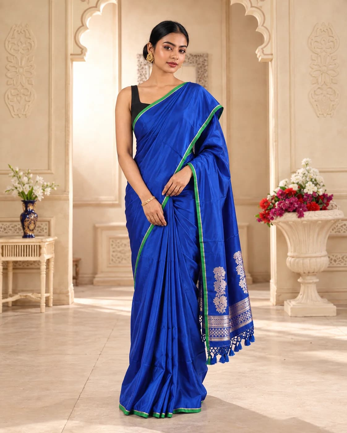 Blue Satin Silk Saree