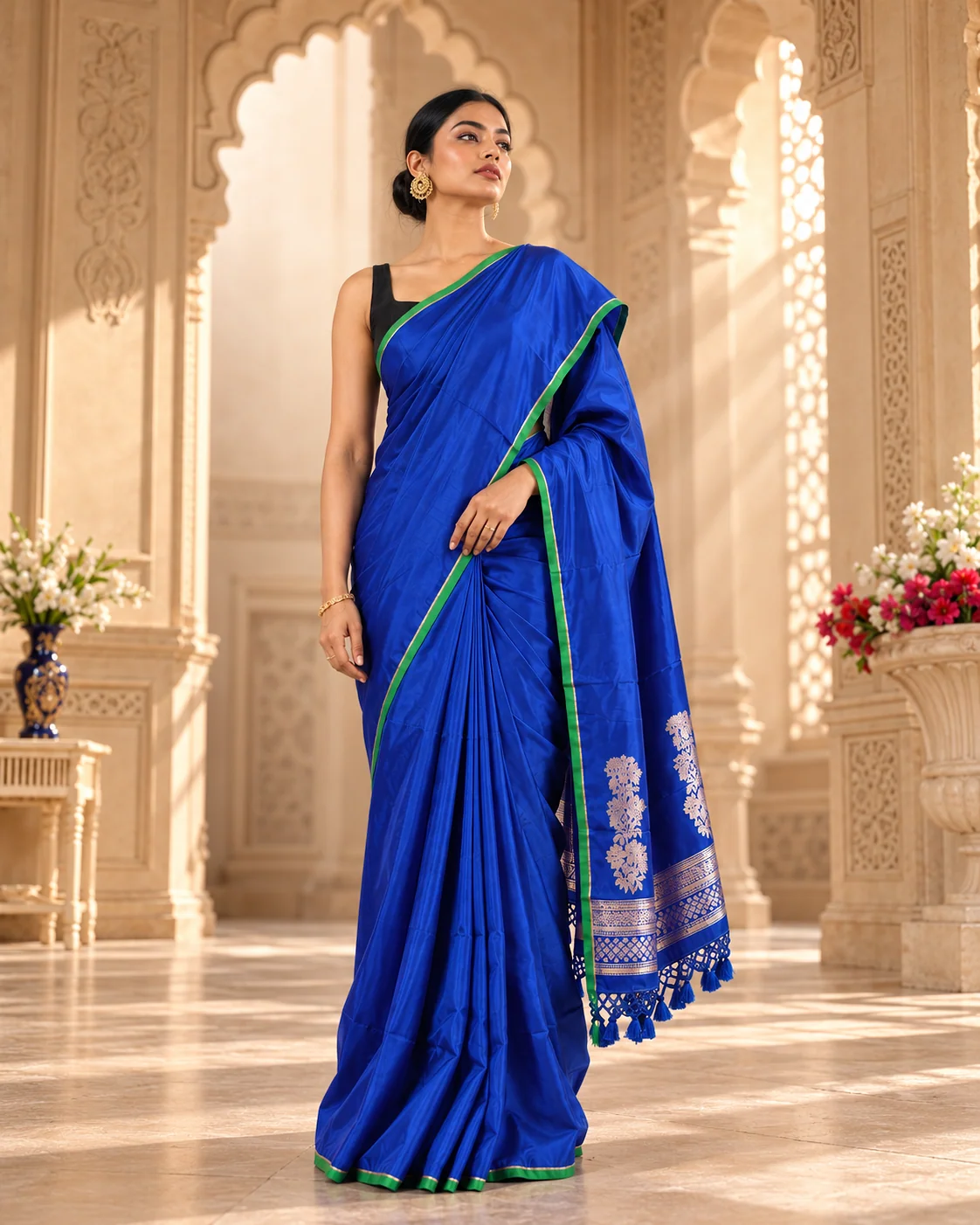 Blue Satin Silk Saree