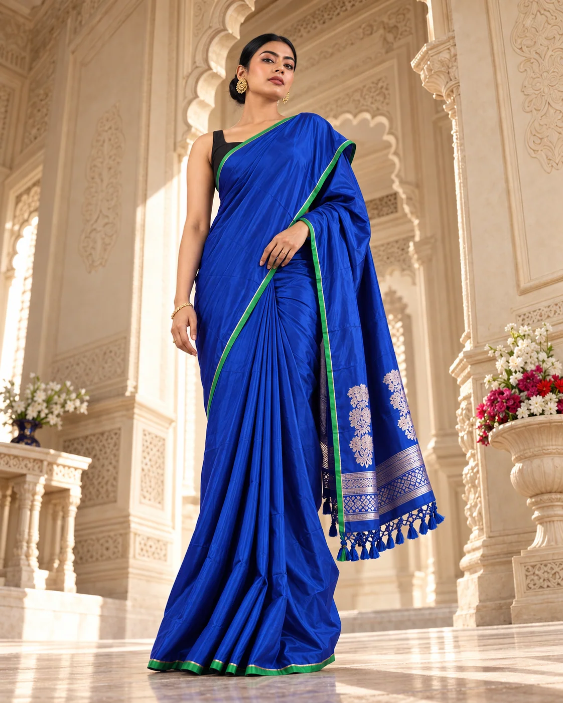 Blue Satin Silk Saree